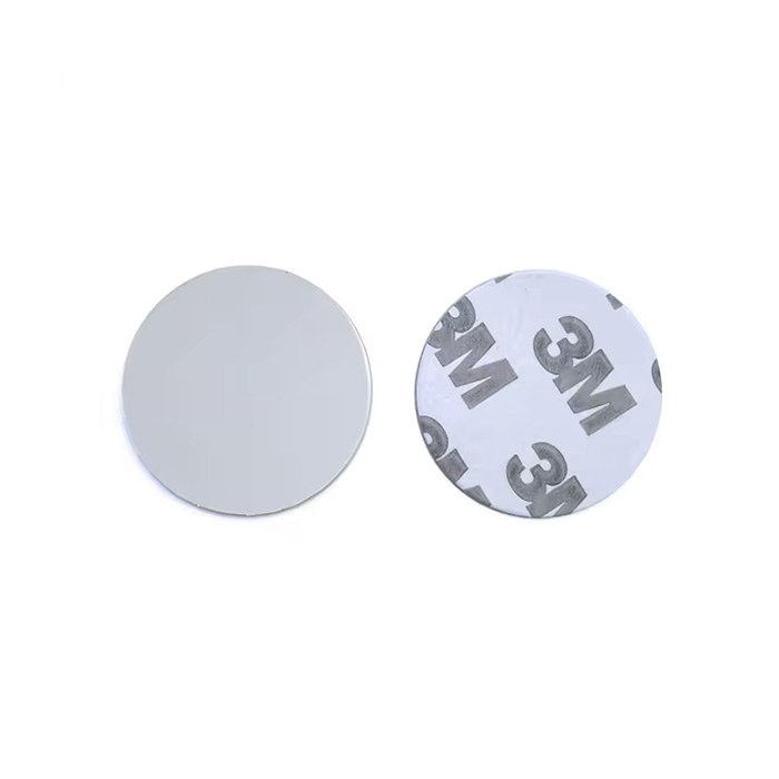 تگ گرد سکه‌ای NFC NTAG215 RFID پشت برجسب دار 3M فرکانس 13.56 قطر 25mm سفید