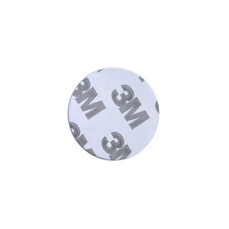 تگ گرد سکه‌ای NFC NTAG215 RFID پشت برجسب دار 3M فرکانس 13.56 قطر 25mm سفید